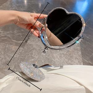 TEMU 라인스톤 장식이 돋보이는 고급 양면 데스크탑 메이크업 거울 1개. 가정 또는 사무실에서 사용하기에 적합한 스타일리시한 화장대 거울이며, 선물 또는 기숙사에 완벽합니다. 고화질 특징.