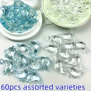 TEMU 60개입 고품질 패셔너블 돌고래 아크릴 비즈 - 3D 투명 블루 & 클리어 보석 참, 구멍 포함, 주얼리, 키체인, 창의적인 수공예 프로젝트에 완벽, 친구 및 가족을 위한 훌륭한 선물.