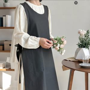 TEMU 가정 및 야외용 긴 일본/한국 스타일 앞치마, 주방 작업, 미술 창작 및 커피숍 유니폼에 적합.