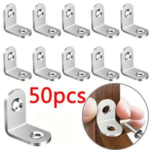 TEMU 50개 세트 헤비듀티 스테인리스 L형 브라켓 - 사전 천공 구멍 및 나사 포함, 선반, 프레임, 가구, 기계용 코너 브레이스 - 직각 조인트 지지대, 구조적 건축 브라켓, 메탈 선반 브라켓, 가구 보강, 매끄러운 금속 마감, 내구성 있는 디자인