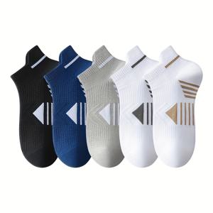 TEMU 5팩 남성용 통기성 메쉬 운동 양말 - 가벼운 여름 러닝 양말, 디자인, 수분 흡수 및 아치 지지대, 스포츠 & 캐주얼 착용용 멀티컬러 팩, 액티브 라이프스타일, 현대적 디자인, 내구성 있는 구조, 체육관 애호가용