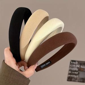 TEMU 여성용 단색 패브릭 스펀지 머리띠 4개 세트, 넓은 모서리 심플 세안 헤어 클립, 높은 머리 장식, 단색 헤어 밴드.