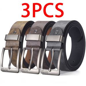 TEMU 3개 세트 남성용 고퀄리티 PU 가죽 벨트, 메탈 핀 버클 - 비즈니스 & 캐주얼 스타일 디자인 벨트, 완벽한 선물 아이디어