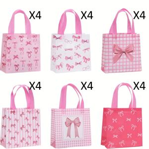 TEMU 24개입 리본 장식 귀여운 논웨븐 선물백 - 튼튼한 손잡이, 넉넉한 파티 선물 가방, 여성용, 생일, 결혼식, 베이비샤워, 파티 선물, 웨딩 파티 선물, 선물 포장용