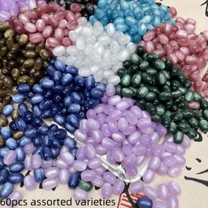 TEMU 60개 고양이 눈 데이트 비즈 - DIY 주얼리 만들기, 팔찌, 목걸이용 오벌 모양 광택 구슬, 홈 데코 & 공예용, 팔찌 제작용 비즈, 생생한 색상의 매끄러운 질감
