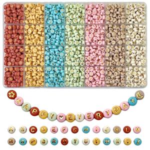 TEMU 1400개 28구 A-Z 라이트 컬러 시리즈 레드, 옐로우, 블루, 그린, 핑크, 베이지 플랫 라운드 아크릴 글자 비즈 패션 주얼리 DIY 액세서리 세트 - 주얼리 만들기 키트