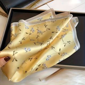 TEMU 1개 노란색 사각형 100% 실크 뽕나무 스카프, 우아한 꽃무늬, 통기성 및 자외선 차단 기능, 발렌타인데이 외출 및 비즈니스 행사에 적합