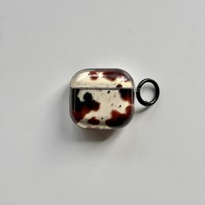 TEMU 패션 레트로 브라운 프린트 블랙 잉크젯 + 링 투명 이어폰 케이스, 에어팟 프로 2/에어팟 프로 3/에어팟 4/에어팟 2 호환