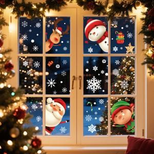 TEMU 5장/82개 JANGOSTOR 크리스마스 창문 스티커 - 재사용 가능한 정전기 접착 눈꽃 & 만화 캐릭터 데칼, 유리창용 잔여물 없는 휴일 장식, 크리스마스 파티 용품, 추수감사절 & 겨울 홈 데코, 축제 장식, 기분 좋은 디자인, 잔여물 없는 접착제, 계절 장식, 내구성 있는 소재, 계절 쇼퍼