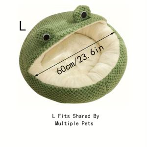 TEMU 리틀 프로그 시리즈 소프트 플러시 고양이 & 개 침대 - 녹색과 흰색 디자인의 편안한 개구리 모양 애완동물 침대, 고품질 폴리에스터, 따뜻하고 내구성 있는 작은 반려견용 소파