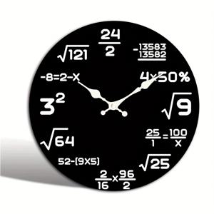 TEMU 1pc Silent Quartz Movement Math Wall Clock - 원형 나무 시계, 수학 공식이 있는, 침실, 거실, 사무실, 주방, 욕실에 적합 - 배터리 작동 (AA 배터리 미포함), 주방 액세서리| 수학 주제| 나무 소재 시계, 시계 벽 장식