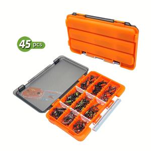 TEMU 45개 나무 새우 오징어 발광 비드 스위블 핀 세트 6# 8# 10# 미끼 박스 낚시 장비 액세서리, 태클 조직 시스템,루어 낚시 액세서리,낚시용품 액세서리,낚시 장비 부품,나무로 만든 새우 오징어 디자인,다관절 갑각류 모양,정밀 절단 발광 비즈