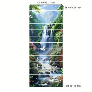 TEMU 비닐 계단 스티커 및 타일 데칼 - 떼어내어 붙이는 방수식, 제거 가능한 벽 데칼, 13개 홈 데코 세트, 39.37인치 x 7.09인치