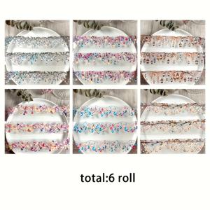 TEMU 6 롤, 조명 테마 핸드 계정 DIY 컬라지 장식 잡지 앨범 스크랩북 PET 테이프 스티커