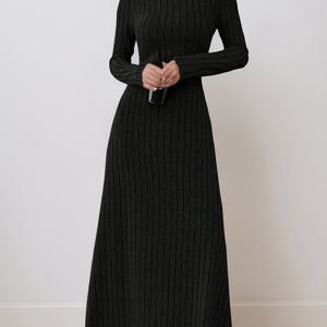 TEMU 여성용 슬림핏 긴팔 드레스 - 클래식 칼라 플레어드 헴 오피스 & 이브닝 블랙 원피스, 봄/가을 H라인 사무실 및 캐주얼 착용 가능 (XS-L), 롱슬리브 드레스, 우아한 스타일, 편안한 패션