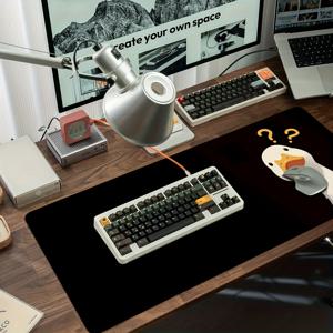 TEMU 귀여운 오리, 물음표 오리 XXL 대형 마우스 패드 (89.92X39.88Cm), 스티치 엣지와 미끄럼 방지 베이스가 특징인 무선 마우스 및 키보드용 확장형 마우스 패드, 가정, 사무실 및 게이머에게 적합.