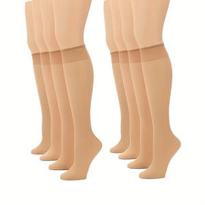 TEMU 8쌍 여성용 얇은 쉬어 팬티스타킹 - 통기성 좋은 베이지 솔리드 컬러 미드캐프 양말, 일상 및 정장 착용 가능, 다용도 레그웨어, 우아한 심플함, 부드러운 질감, 사무실복, 클래식 스타일, 매일 입기에 적합