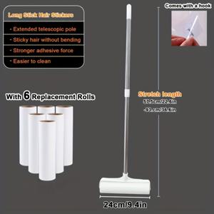 TEMU 바닥용 린트 롤 교체 롤, 반려동물 털에 이상적이도록 설계된 3개의 끈끈이 롤이 특징입니다. 긴 손잡이가 포함되어 있으며 바닥, 카펫, 소파 및 침대에 적합합니다. 접이식 손잡이는 간편한 보관을 위한 내장된 후크가 있습니다.