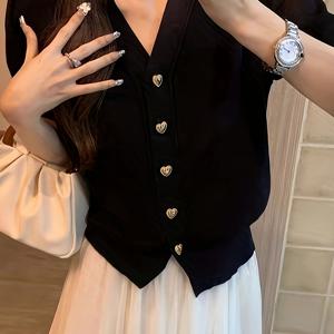 TEMU 세련된 트렌디한 버블 슬리브 디자인의 아이스 소재의 우아한 신상 반팔 가디건