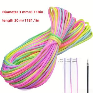 TEMU 30m 2mm/3mm/4mm 나일론 우산 로프 - 122lb 인장 강도 다색 꼬임 코드, DIY 팔찌 제작, 백팩 보강 및 야외 공예용, 팔찌 만들기 끈, 공예 재료, 선명한 색상 공예 끈, 고품질 공예 소재, 얇은 원형 끈, 수제 아티스트용