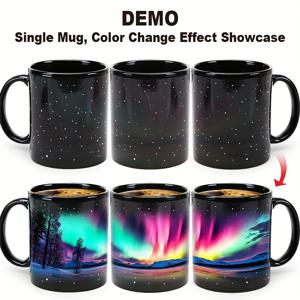 TEMU 오로라 컬러 체인지 커피 머그, 북극광을 영감으로 받은 디자인, 내열성 세라믹 소재로 제작되어 뜨겁거나 차가운 음료 모두에 적합하며 발렌타인데이와 같은 특별한 날에 좋은 창의적인 선물 아이디어입니다. 용량은 11Oz입니다.