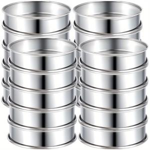 TEMU 20개 스테인리스 스틸 잉글리시 머핀 링 - 3인치 더블 롤드 크럼펫 & 타르트 팬 링, 내구성 있는 논스틱 베이킹 몰드, 홈 키친용, 머핀, 팬케이크, 미니 퀴쉬에 완벽한 균일한 링 디자인, 매끄러운 메탈릭 표면