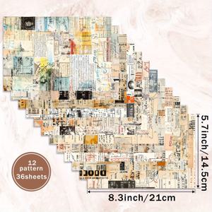 TEMU 36장 A5 (빈티지 티켓 프래그먼트 배경) 스크랩북 용지, 불릿 저널 잡지 카드 앨범 및 공예용