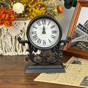 TEMU 빈티지 골든/블랙 벽시계, 조용한 비틱 배터리 구동 러스티 테이블탑 시계, 거실 장식에 적합