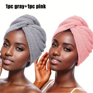 TEMU 초극세사 헤어 타월 2개 세트, 빠른 건조 타월, 버튼 클로저가 있는 초흡수성 산호 양털 헤어 랩 - 빠른 건조, 부드럽고 스타일리시한 여성용 헤어 드라이 캡, 젖은 머리용 엉킴 방지 헤어 랩, 욕실 필수품