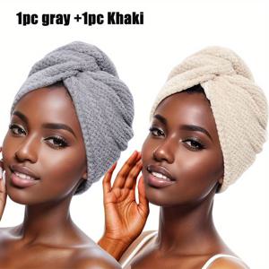 TEMU 2개 세트 마이크로파이버 헤어 타월 & 캡 - 빠른 건조 고흡수력 터번 스타일 랩, 버튼 클로저, 소프트 핑크/베이지, 여성용, 민감한 두피, 곱슬/염색 머리, 샤워 후 헤어 케어 액세서리