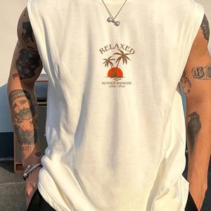 TEMU 309 남성 여름 휴가 캐주얼 탱크 탑 티셔츠|남자나시