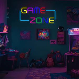 TEMU 1개 TONGER 발광 게임 존 네온 사인 - 게임룸용 벽걸이 LED 조명, 맨케이브, 침실 & 바 장식용 - 플레이어를 위한 플라스틱 게이밍 조명, 플러그 앤 플레이 작동 (복잡한 설정 없음)