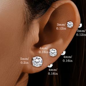 TEMU 1쌍 귀걸이, S925 스털링 실버리, 라운드 비드와 합성 지르코니아 및 큐빅 합성 지르코니아 세팅, 스타일리시 이어스터드, 알레르기 방지 디자인으로 잠잘 때도 착용 가능, 발렌타인데이 또는 생일 선물로 완벽한 데일리/휴가 액세서리, 순수 실버 주얼리