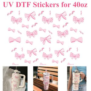 TEMU 컵 없음, 스티커만 포함된 2개 세트 (발렌타인데이 선물, 리본 디자인 생일 선물), Libbey 컵용 40Oz UV DTF 전사 스티커, 머그 스티커, 포장 전사 스티커, 16 Oz 컵에 적합, 방수 병 스티커