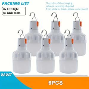 TEMU 캠핑용 휴대용 전기 조명 6개 세트, 충전식 LED 전구, 휴대용 랜턴 야간등, 플러드라이트, 고휘도 조명, 비상용, 캠핑, 낚시, 작업용