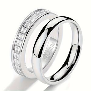 TEMU 세련되고 미니멀한 디자인의 큐빅 합성 지르코늄 반지 한 쌍. 남녀 모두에게 결혼이나 약혼 반지로 완벽하며, 훌륭한 선물이 될 것입니다.