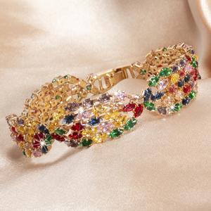 TEMU 1개 여성 팔찌 - 기하학적 멀티컬러 마키즈 합성 지르코니아 체인, KC 금도금 반짝이는 주얼리 (결혼식, 파티, 축제, 일상용) - 다양한 색상의 합성 지르코니아 랜덤, 귀여운 액세서리, , 세련된 디자인, 스타일리시한 장신구, 패셔니스타 필수품