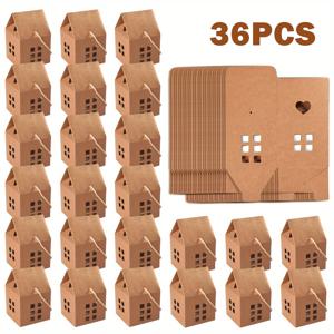 TEMU 36pcs 작은 집 모양 크래프트 종이 과자 상자 - 웨딩 선물, 크리스마스, 데이, 추수 감사절을 위한 브라운 종이 선물 상자, 파티 장식 및 다단계 선물 팩에 이상적 - 다목적 선물 포장 | 장식용 과자 상자 | 종이 공예 용품, 작은 선물 상자