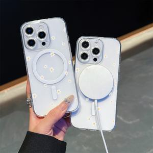 TEMU 휴대폰 케이스 - 2025년 패션 신상 모델 1개, 산뜻한 패턴 투명 강력 자석 무선 충전 휴대폰 케이스, 고화질 및 높은 투명도, 엣지 블록 방지, 하드 백 및 소프트 엣지 보호 커버, 아이폰 17/17 호환