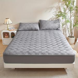 TEMU 1개 두꺼운 매트리스 보호 커버 - 부드럽고 통기성 좋은, 싱글부터 더블 침대까지 적합 - 체크무늬 디자인, 폴리에스터 및 비직물 - 회색 흰색, 베개커버 미포함, 모던 침실 장식 | 침대 커버|이불|매트리스커버
