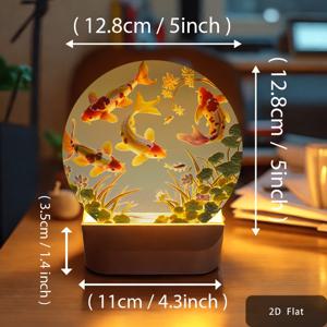 TEMU 2D 플랫 - [2D 플랫] 일본 스타일의 2D 아크릴 야간 조명 (코이 물고기 디자인), 따뜻한 홈 데코, 축제 분위기 아트 장식 램프, 장식 플라크 및 장식품, 침실 장식 및 특별한 선물 아이디어에 적합.