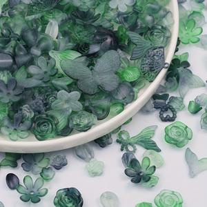 TEMU 70-80개 그린 & 블랙 매트 바로크 아크릴 루즈 비즈 - DIY 주얼리 만들기용 혼합 모양 (꽃무늬, 부채, 물방울) 팔찌, 목걸이, 귀걸이용 - 공예 재료, 수제 액세서리, 섬세한 패턴 비즈, 질감 있는 비드 표면, 비딩 용품, 창의적인 디자이너를 위한