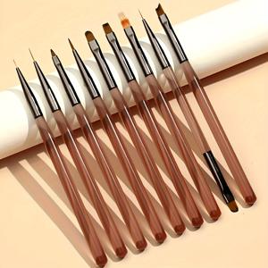 TEMU 9pcs 전문 커피 네일 아트 브러시 세트 - 네일 연장, 페인팅 및 점 찍기 용 디자인 도구 - 살롱이나 집에서 DIY 매니큐어를 위한 완벽한 도구, 살롱 브러시 | 예술적인 브러시 | 내구성이 뛰어난 브러시