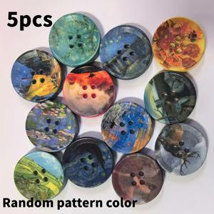 TEMU 별빛 농촌 스타일 오일 페인팅을 특징으로 하는 다섯 개의 24mm 장식용 대형 버튼, 손수작업으로 제작된 DIY/모네/오일 페인팅/바르샤바/아트 프린트, 각종 타입 중 하나씩, 의류, 스카프, 가방, 가정용 텍스틸을 장식하기 위한 용도.
