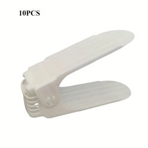 TEMU 10개 조절 가능한 플라스틱 신발장 - 공간 절약형 현관, 복도, 거실용 정리대 - 간편 조립, 변색 방지, 블루 액센트 화이트 | 모던한 신발 보관 솔루션 | 내구성 있는 플라스틱 선반, 신발 정리함|거실장|신발|신발정리대