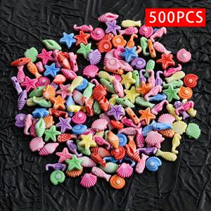 TEMU 500개 생생한 바다 테마 아크릴 비즈, 10mm - 팔찌, 목걸이, 키체인 및 공예에 적합 | , 조개, 호록 디자인, 주얼리 제작에 이상적.