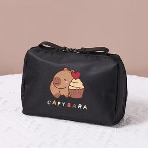 TEMU 여성을 위한 다기능 스타일리시 메이크업 가방 1개, 카피바라 프린트가 있는 휴대용 여행용 수납 파우치, 출장 및 여행에 적합.