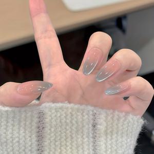 TEMU 30개 수제 그라데이션 캣아이 인조 네일 세트, 1 젤리 글루 + 1 네일 파일 포함 여성용 재사용 가능|젤네일