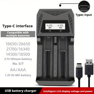 TEMU 1개 리튬 배터리 충전기 LCD 화면 디스플레이 용량 표시, 범용 배터리 충전기, 10440 14500 16340 17335 17500 17650 18350 18500 18650 18700 25500, 1.2V Ni-MH/Ni-Cd 배터리, AA|AAA