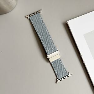 TEMU 빈티지 데님 애플워치 밴드 | 시리즈 1/2/3/4/5/6/7/8/9/10/SE/울트라 호환 | 38mm 40mm 41mm 42mm 44mm 45mm 49mm | 아미 그린 | 라이트 블루 | 네이비 블루 | 3가지 색상 선택 | 메탈 버클 + 화이트 강화 스티칭 | 비즈니스 캐주얼 액세서리